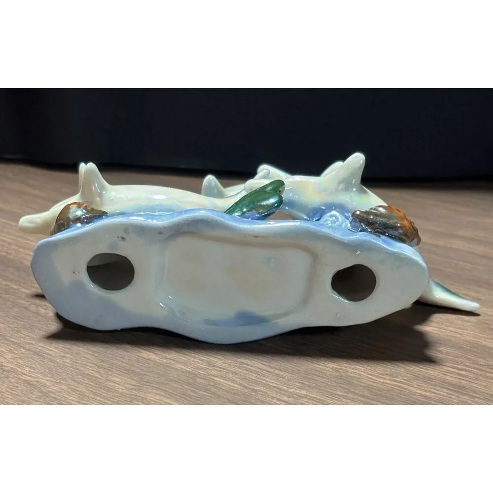 Porcelain Dolphin Figurine Ocean Waves Sculpture